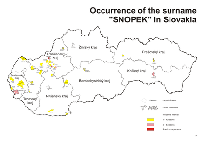 Výskyt priezviska Snopek na Slovensku